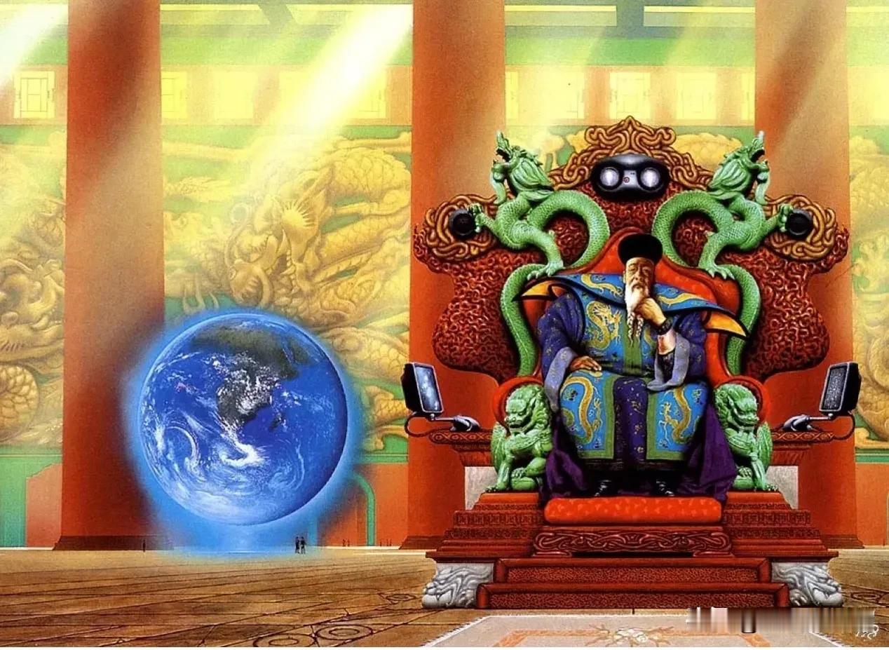 一张外国人画的科幻画，非常有意思，中国版的灭霸！也不给配个手套🧤！差评！
我发