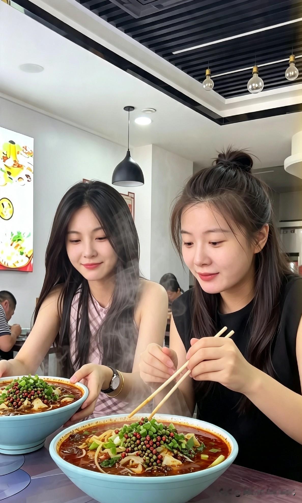 【闺蜜干饭现场】挑战“加麻不加辣”巨碗面，一口下去两人当场破防！

两碗面端上来