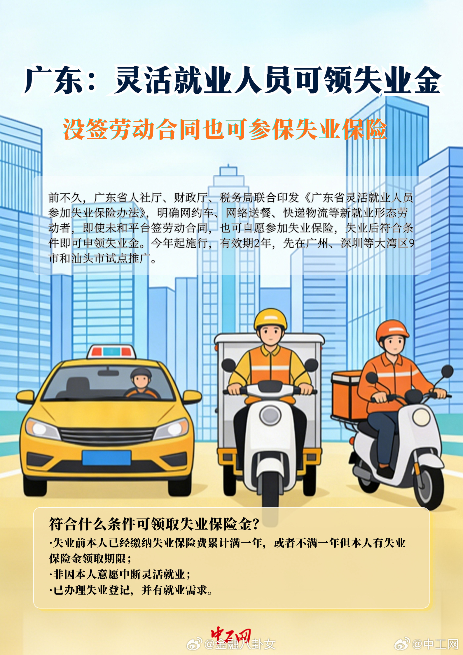 灵活就业人员也能领失业金了广东：灵活就业人员可领失业金