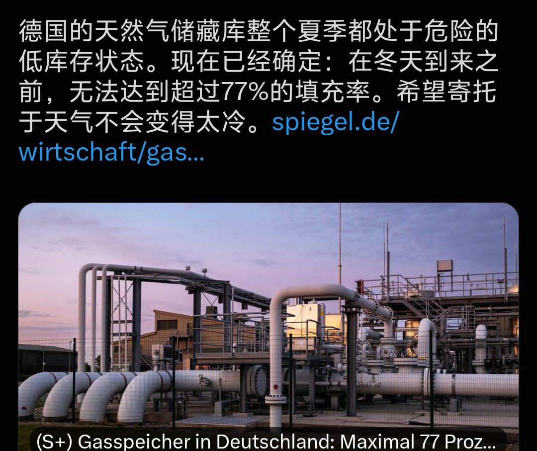 上限锁死77%！德国把过冬筹码押在了暖冬身上，赌得起吗？
 
🇩🇪德国媒体报