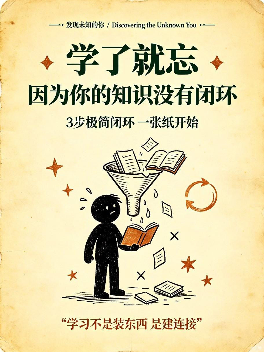 学了就忘？3步搭建你的知识闭环（极简版）读了很多书、看了很多课、刷了很多干货，当