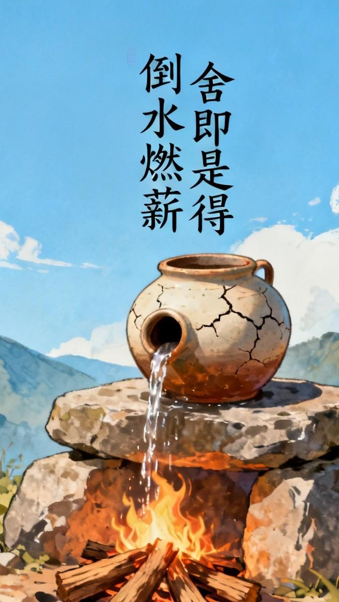 倒水燃薪：老师问“柴火不够如何烧水”，学生纷纷说找柴、借柴，老师却道：“何不倒掉