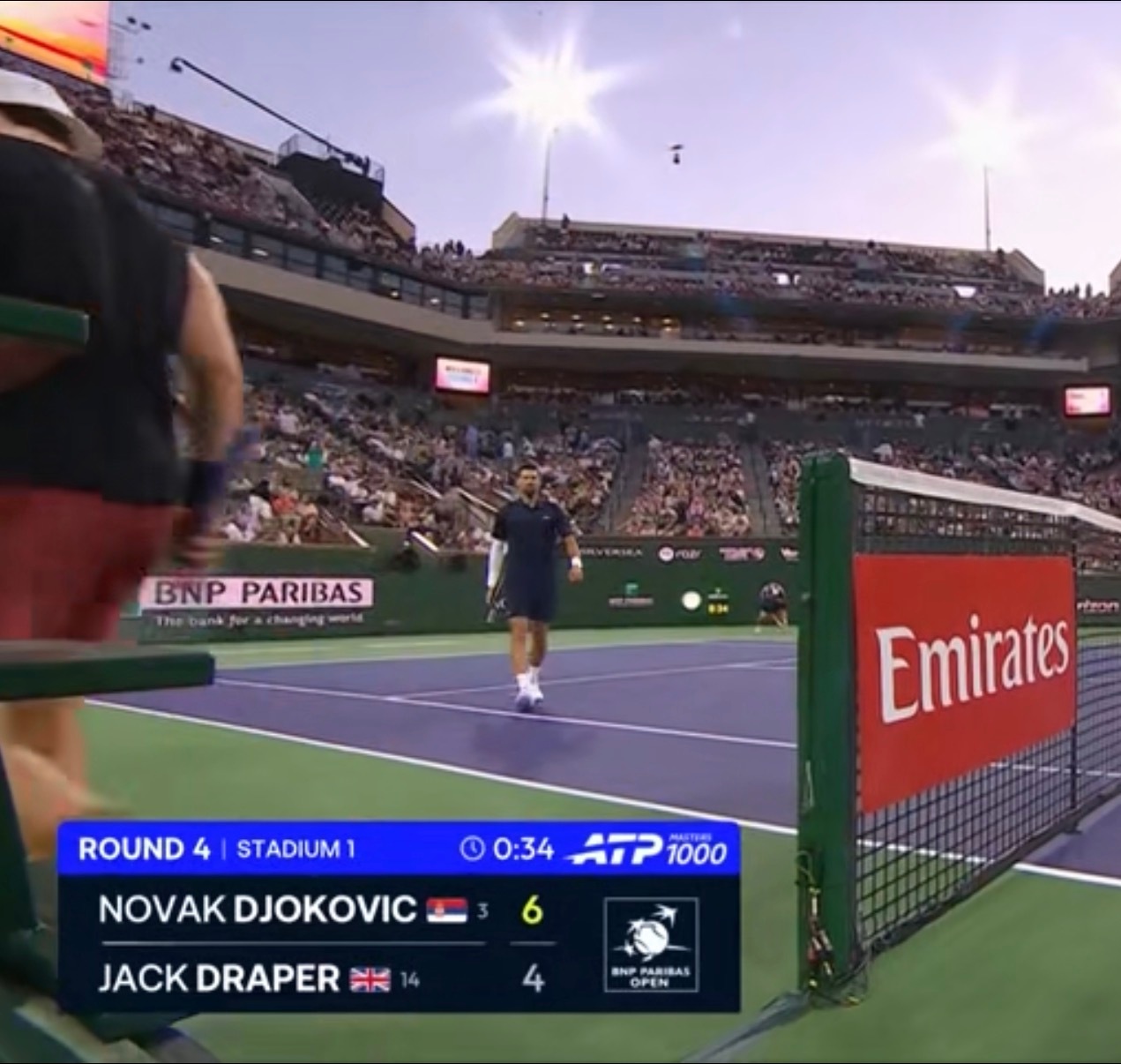 德约科维奇vs德雷珀 你鸡盘末偷鸡，6-4先赢一盘🐔印第安维尔斯1000赛