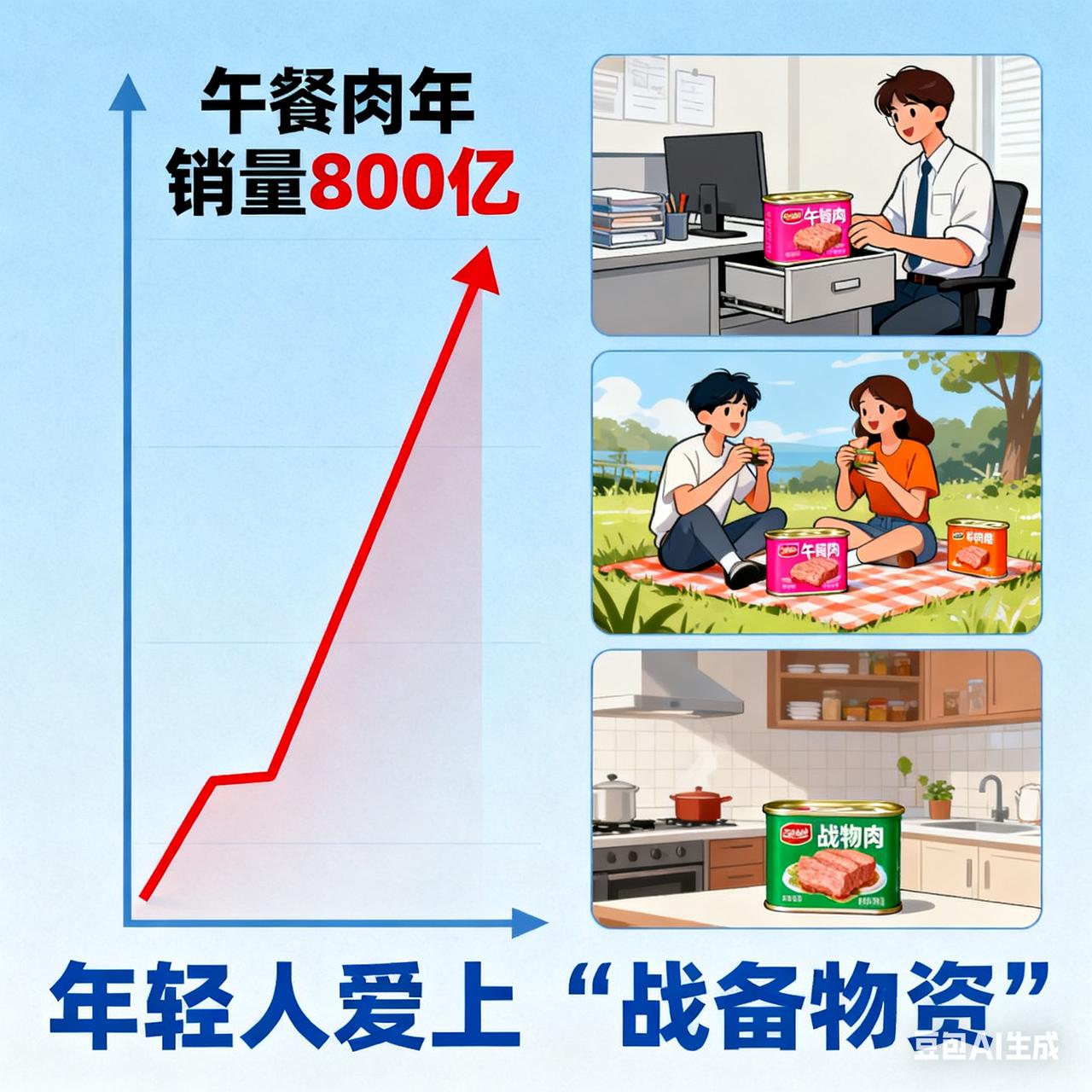 年轻人爱上 “战备物资”，午餐肉年销 800 亿
58万吨需求背后：年轻人追捧“