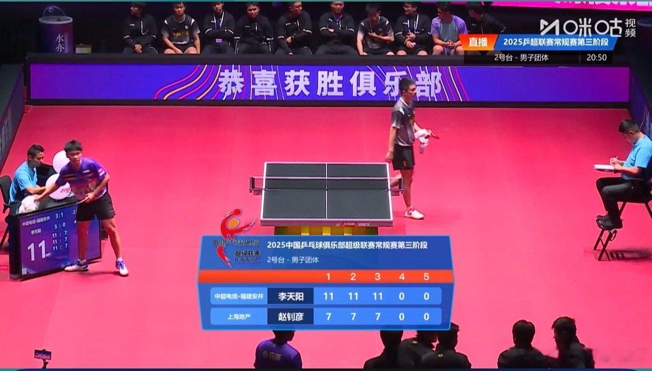 2025乒超联赛第三阶段中超电缆3-1上海地产全开源/梁俨苧3-0赵钊彦/孙正（