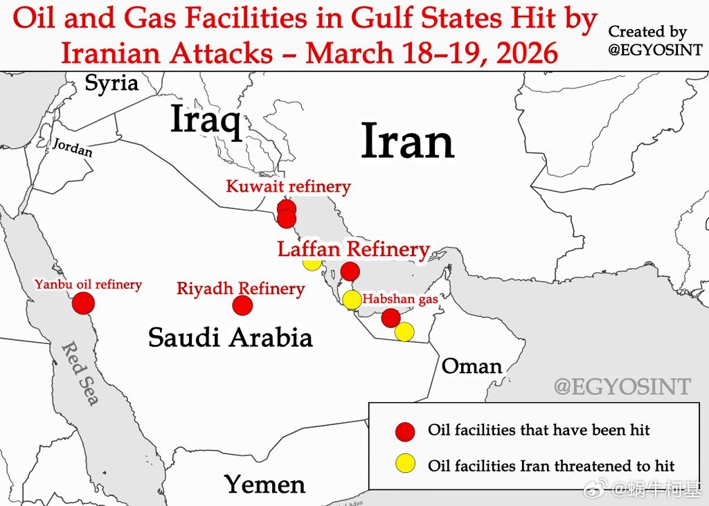 以色列对伊朗南帕尔斯气田的打击引发了报复，伊朗针对卡塔尔、科威特、沙特阿拉伯和阿