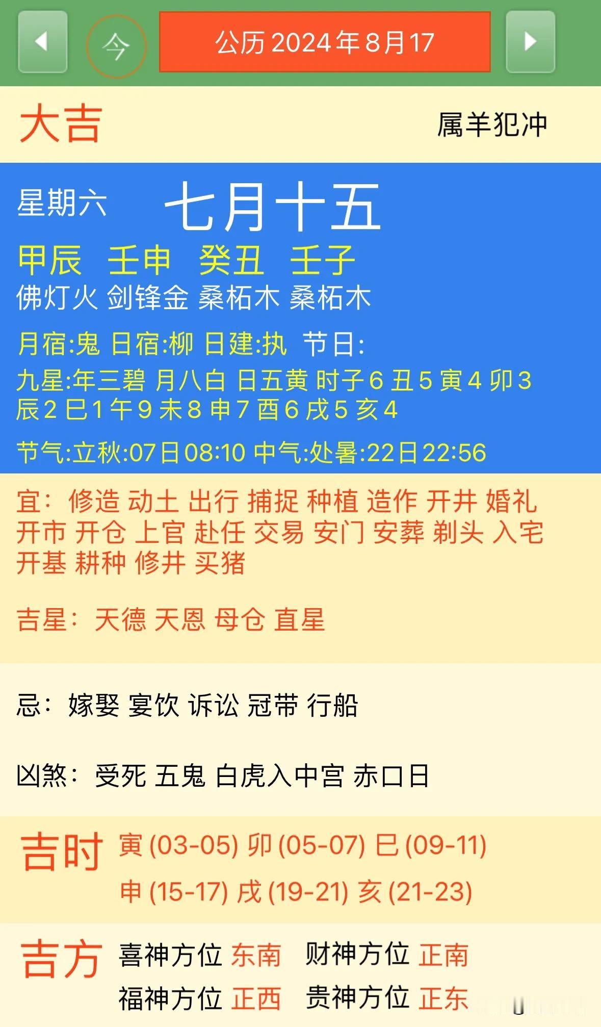 2024年8月17日【今日黄历宜忌每日老黄历忌讳】#农历7月8号# #玄学推算#