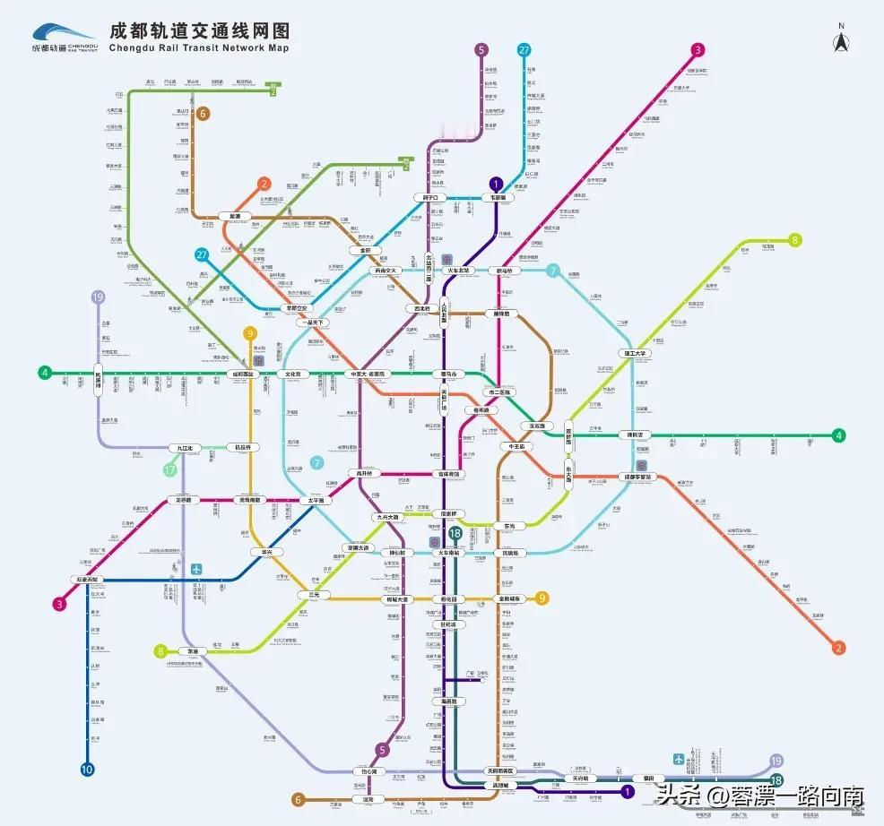 #秋日生活打卡季#成都地铁景点与重点站点分布图：
一号线：天府广场、文殊院、火车
