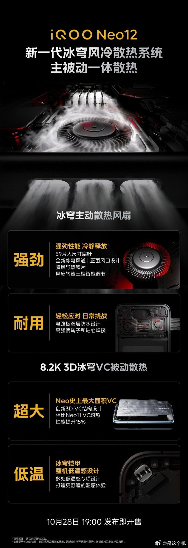 iQOO Neo12新一代冰穹风冷散热系统公布，采用主动风扇搭配8.2K VC方