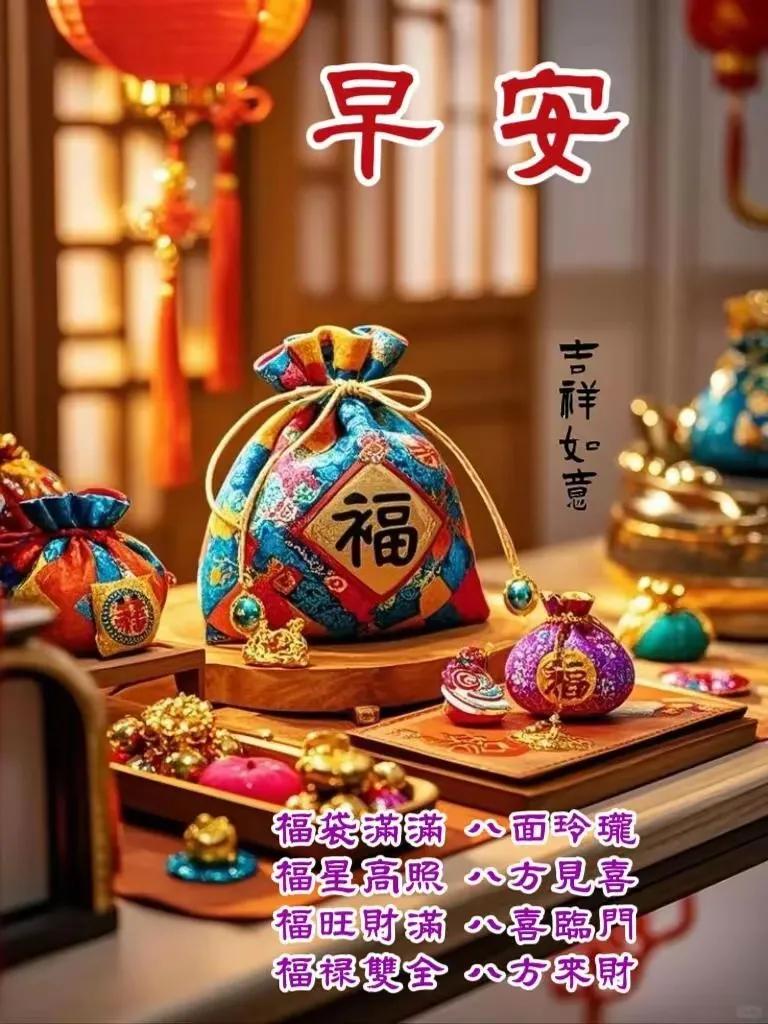 早安吉祥，福袋满满，财运亨通！🎁💰🎉