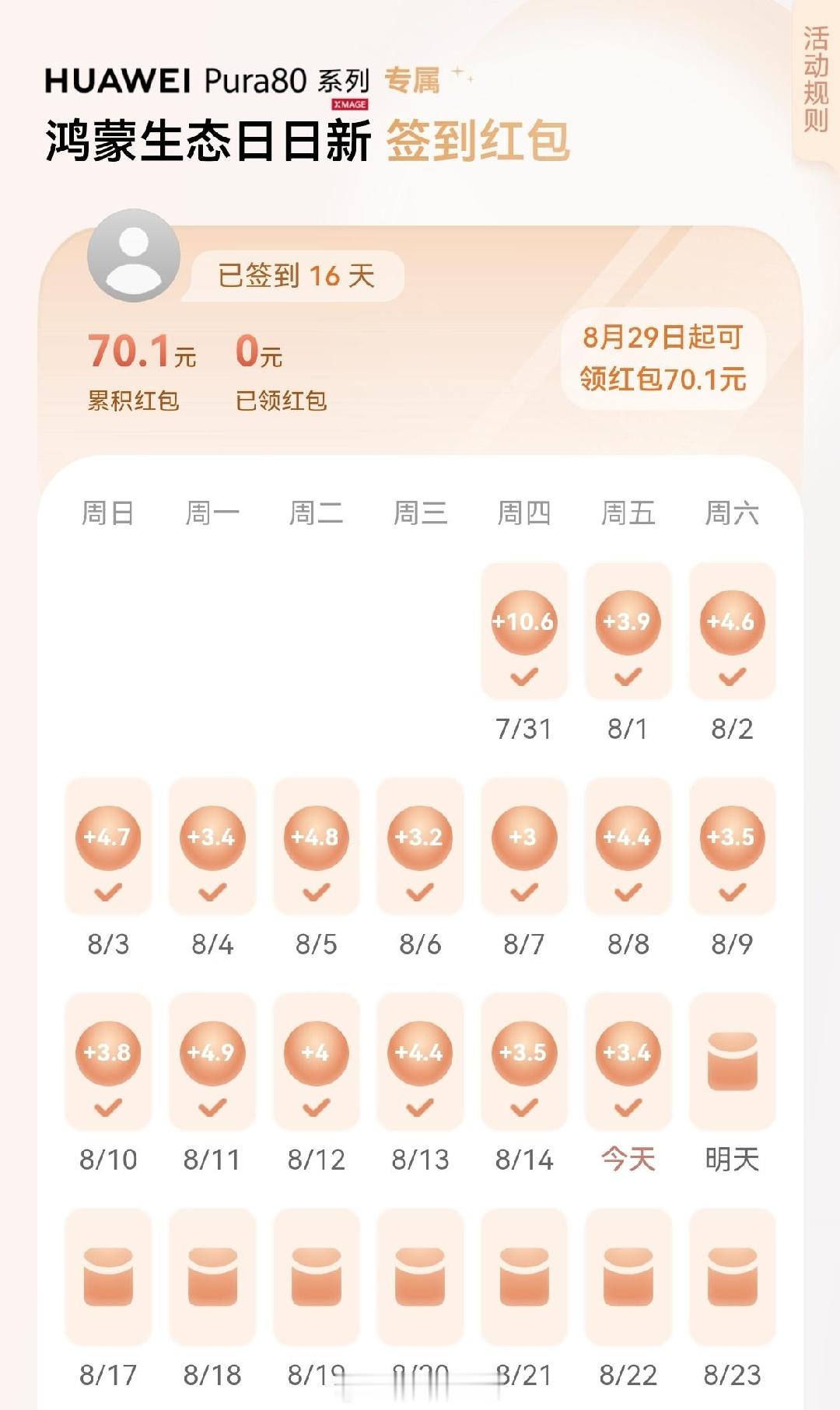华为鸿蒙日日新红包，大家最高一次领了多少，听说卡十点领的会多一些 ​​​