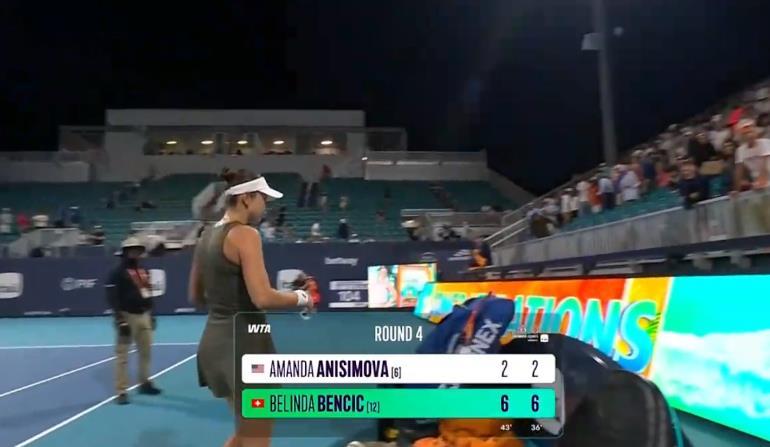 本西奇6-2,6-2阿尼西莫娃
拿到迈阿密最后一个女的八强席位
1/4决赛对阵高