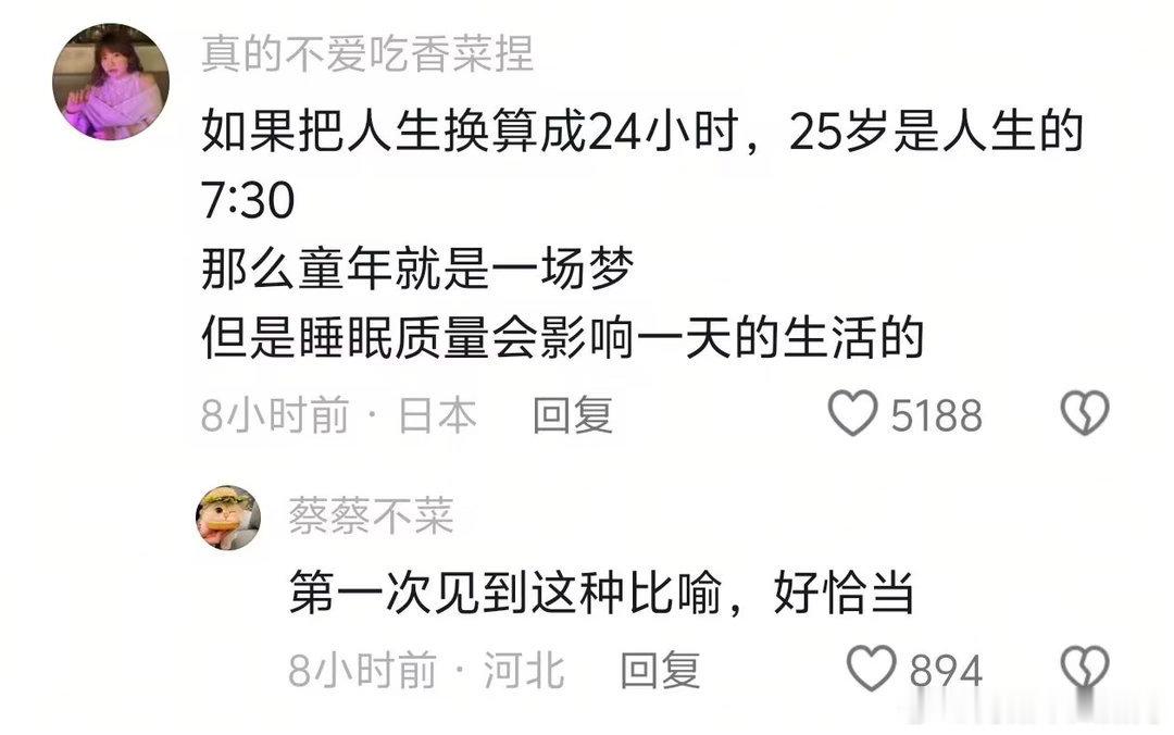 “把人生换算成24小时，童年就是一场梦” 好妙的比喻啊 ​​​