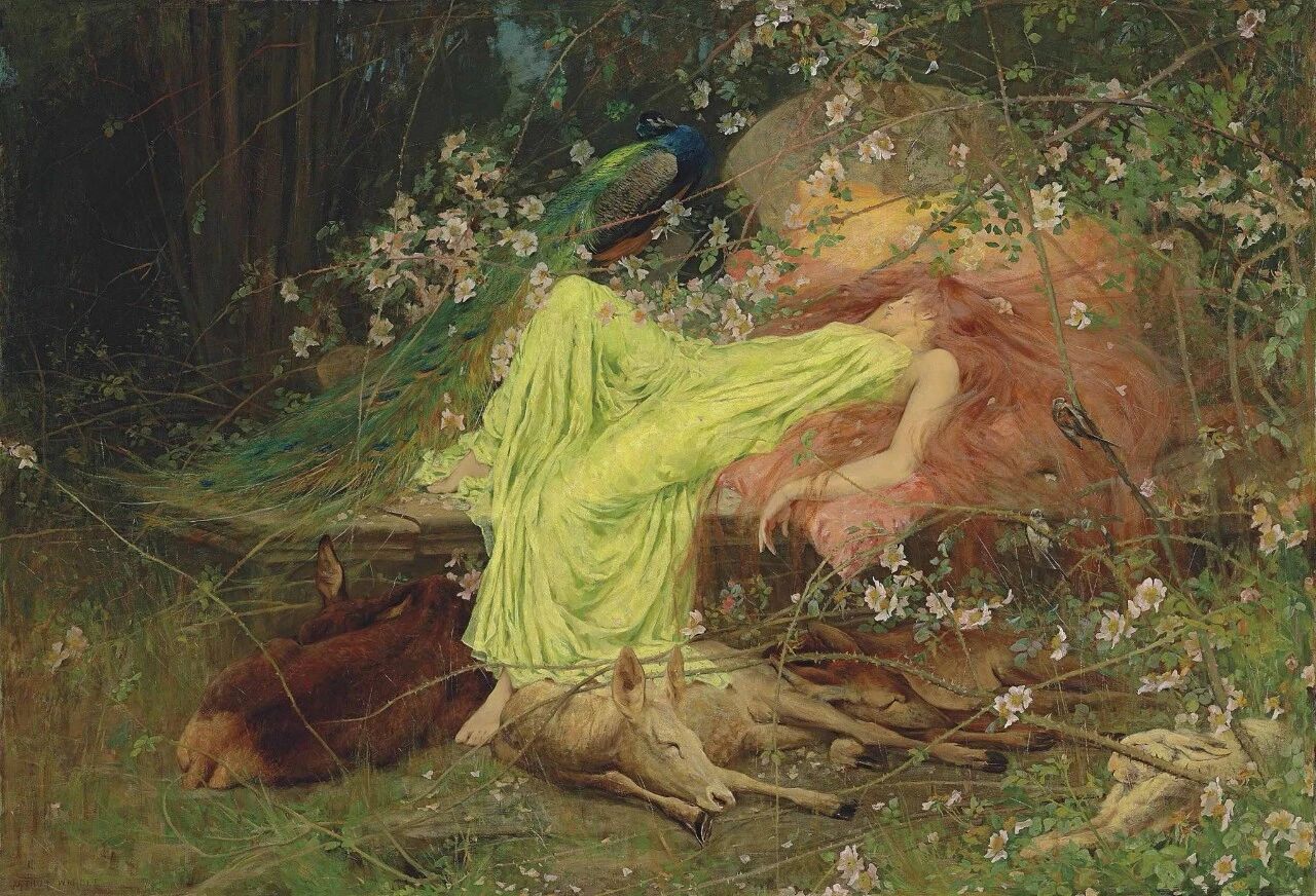 油画作品《A Fairy Tale（一个童话传说）》，出自英国画家亚瑟·沃德尔（