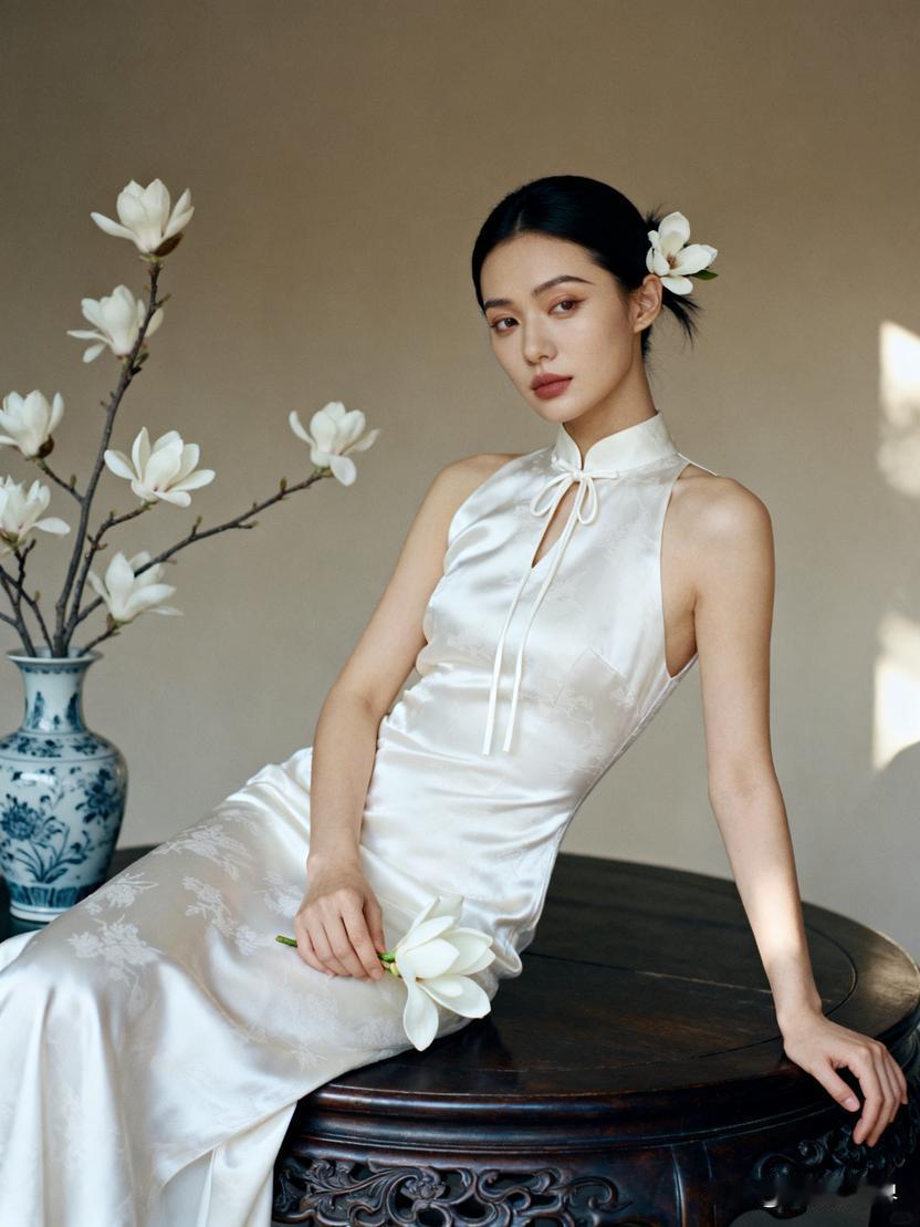 东方韵味，白衣美人与花相伴，静谧优雅。古典国风美人 古典温婉美女