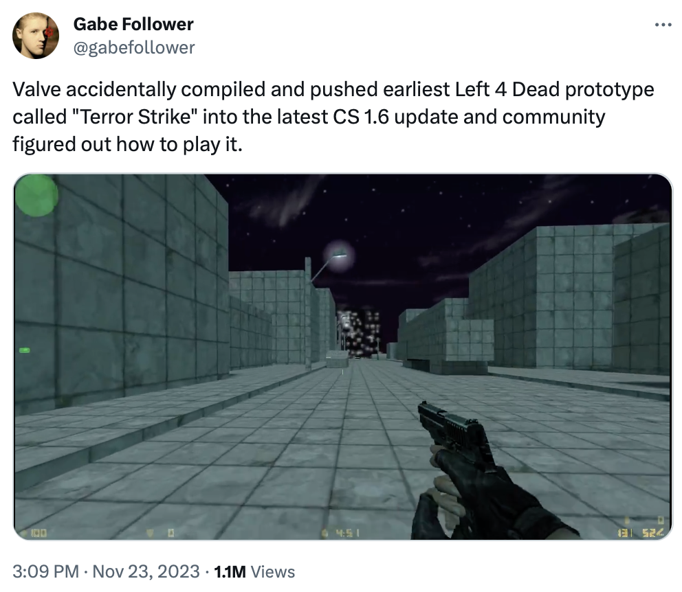 《求生之路》游戏早期原型“Terror Strike”亮相《CS 1.6》更新