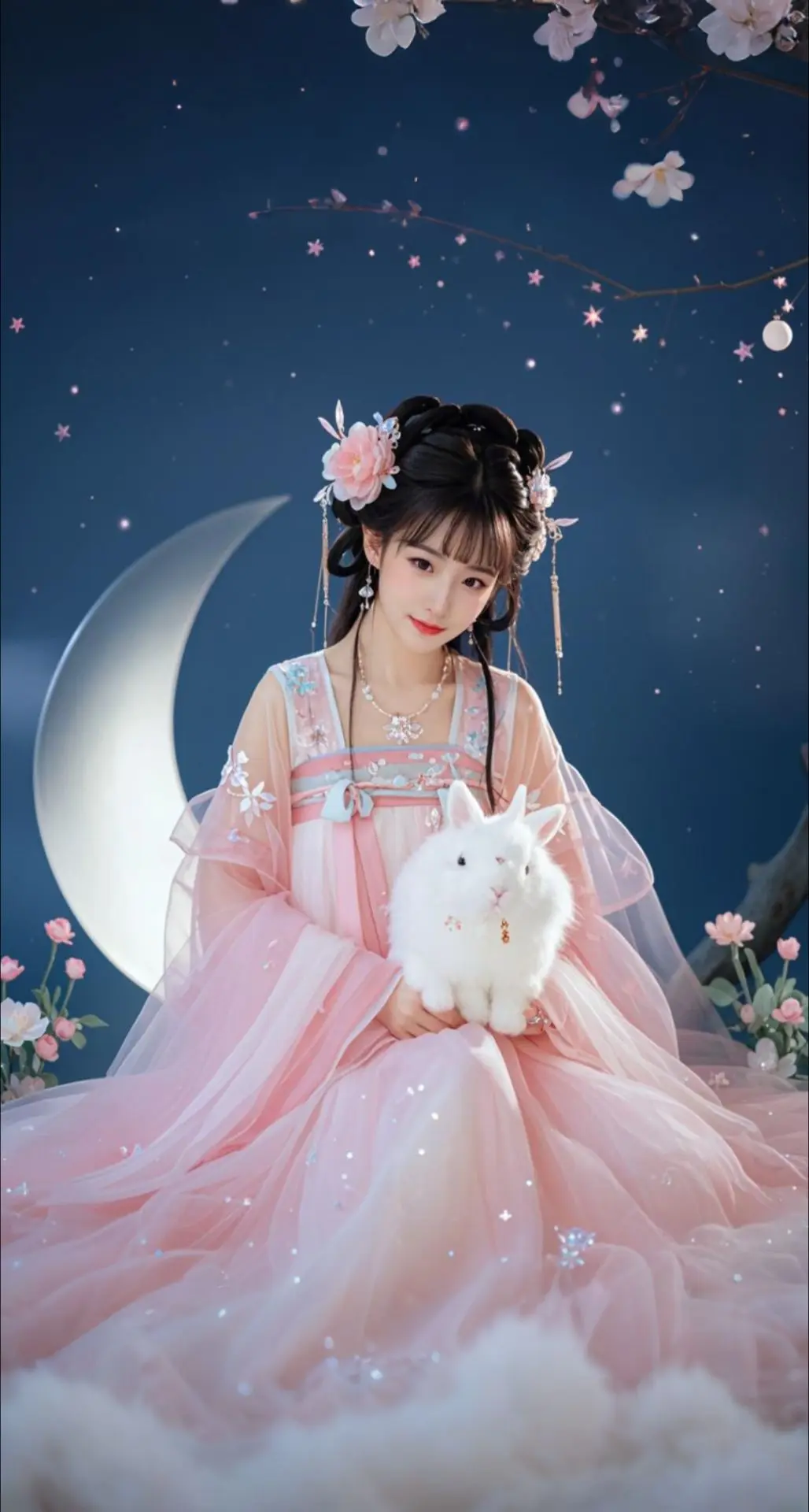 AI扩图 AI月空花影少女