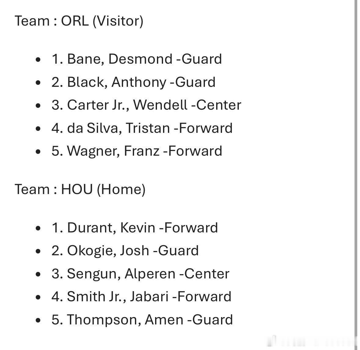 萨格斯今儿也不打，魔术先发：贝恩布莱克小卡特达希尔瓦瓦格纳火箭先发不变：申老师K