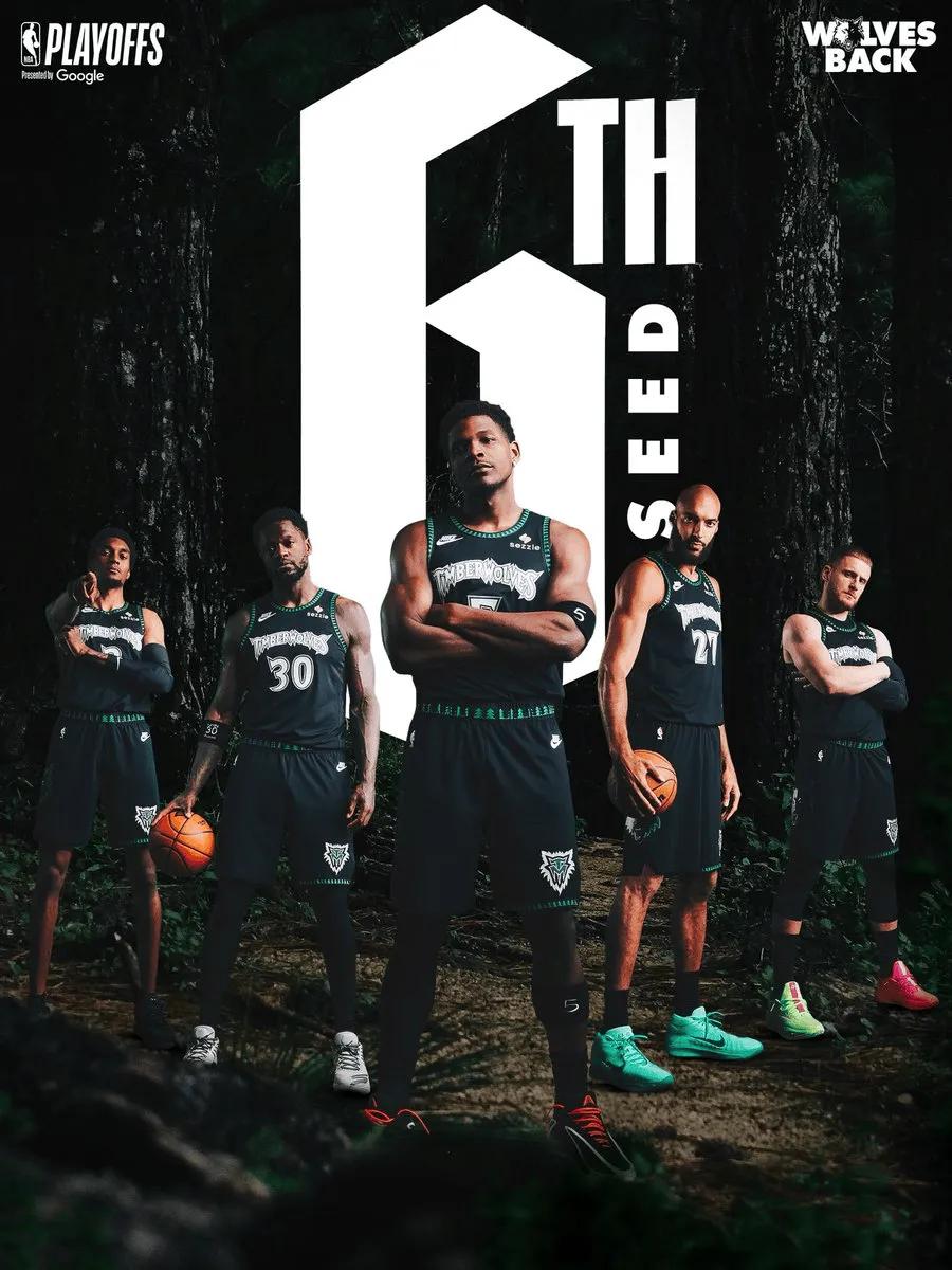 森林狼不会还以为湖人能回到第三的位置吧[捂脸]，今天输球后官方发图配文：锁定第六