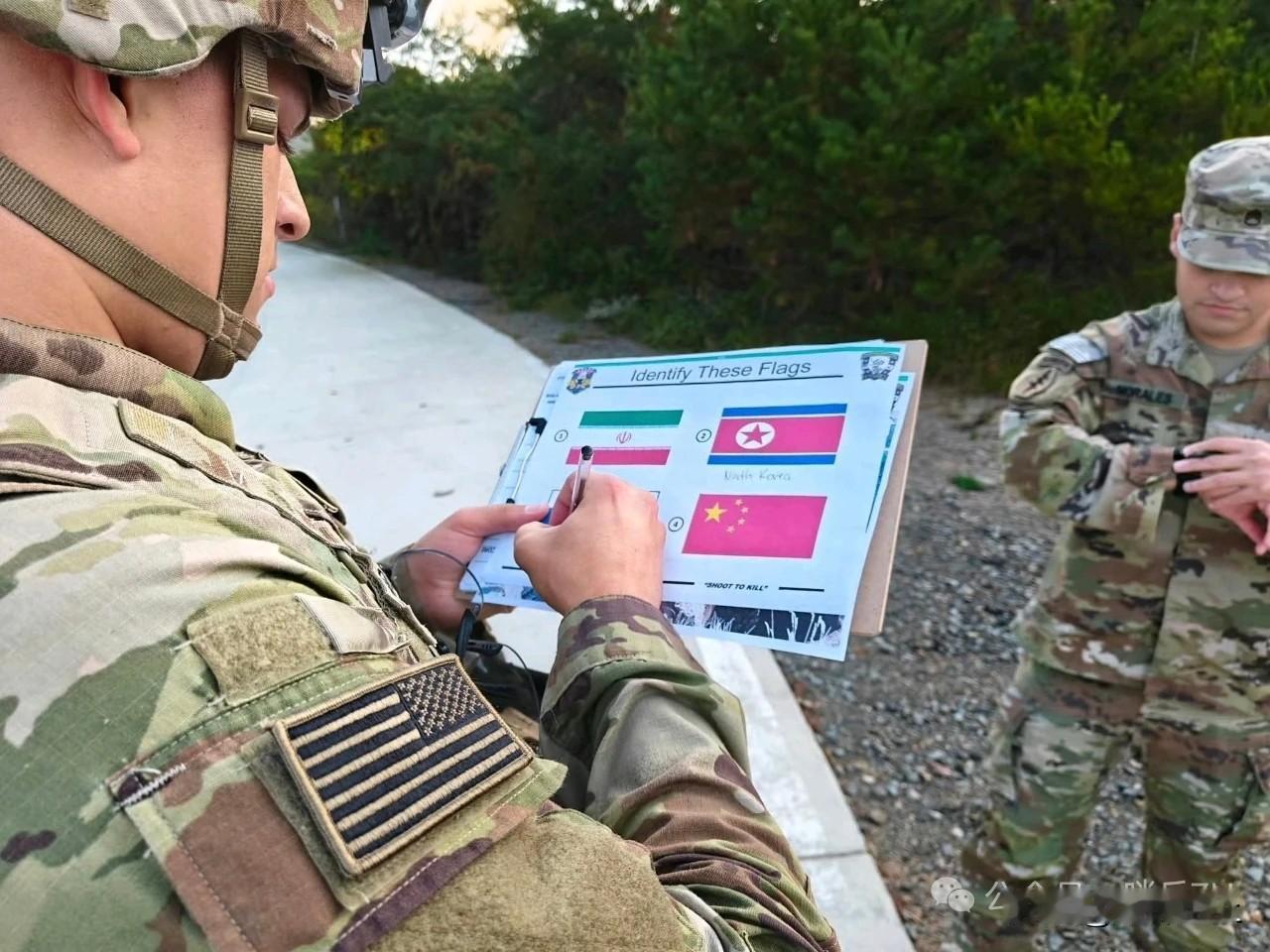 驻韩美军的日常测试题
四个国旗分别代表哪几个国家
不得不说，快乐教育出来的士兵，