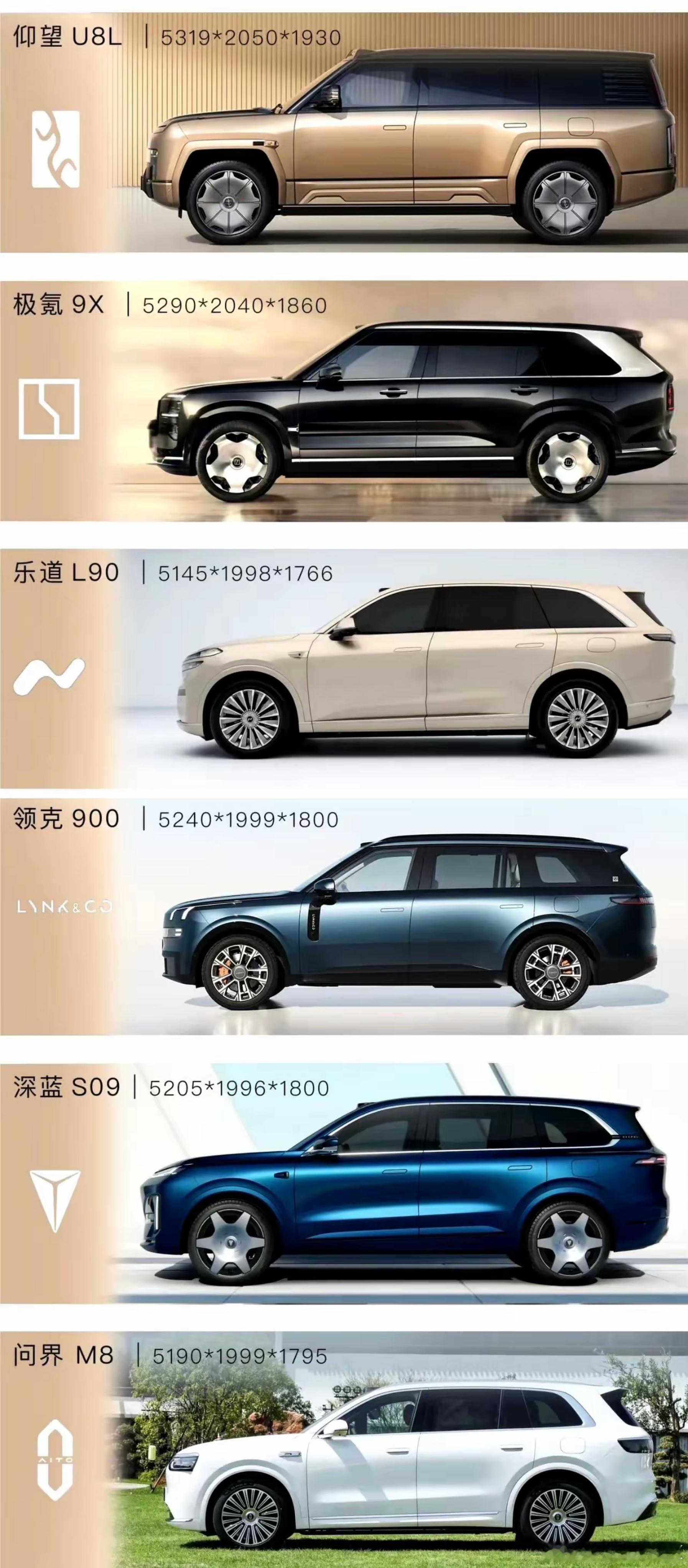 如果不考虑价格和品牌，仰望U8L，极氪9X，乐道L90，领克900，深蓝S09和
