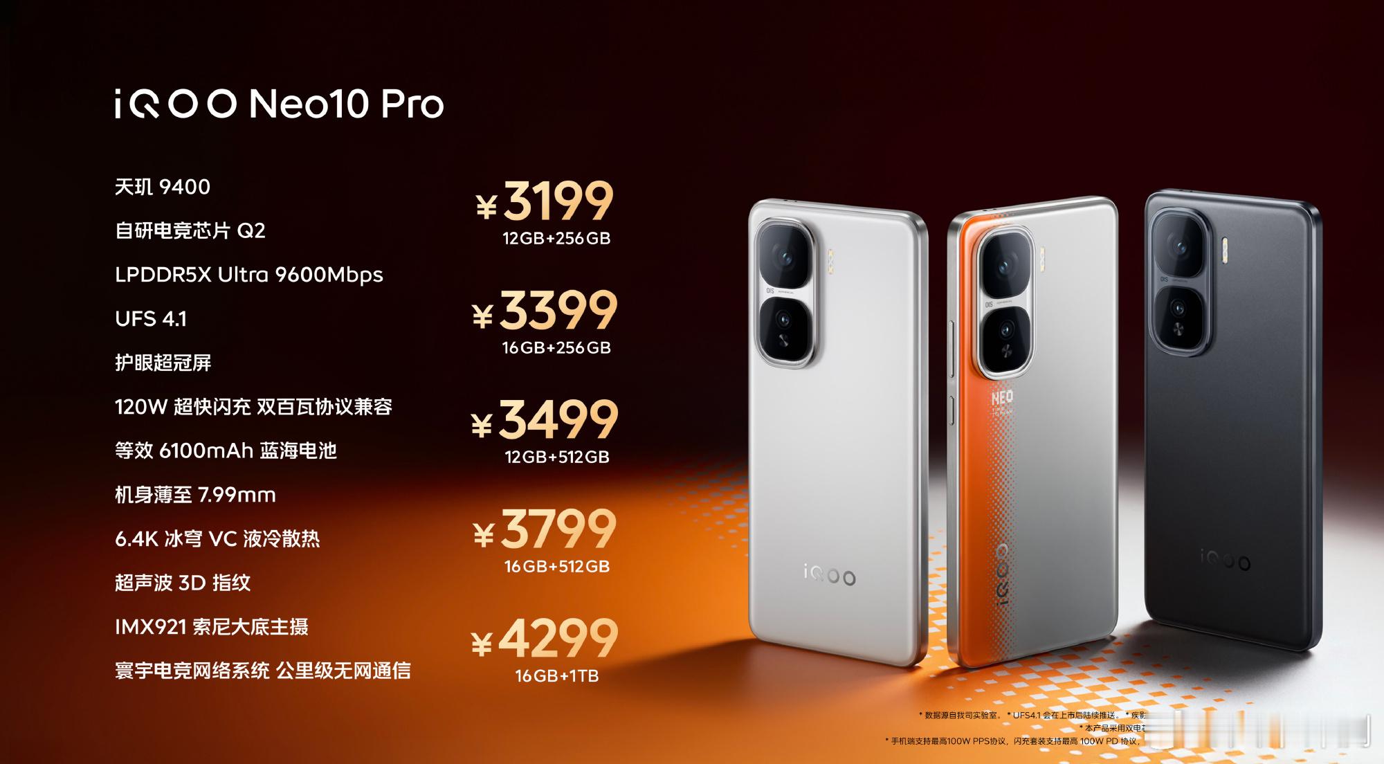Neo10 Pro12+256GB，售价3199元16+256GB，售价3399