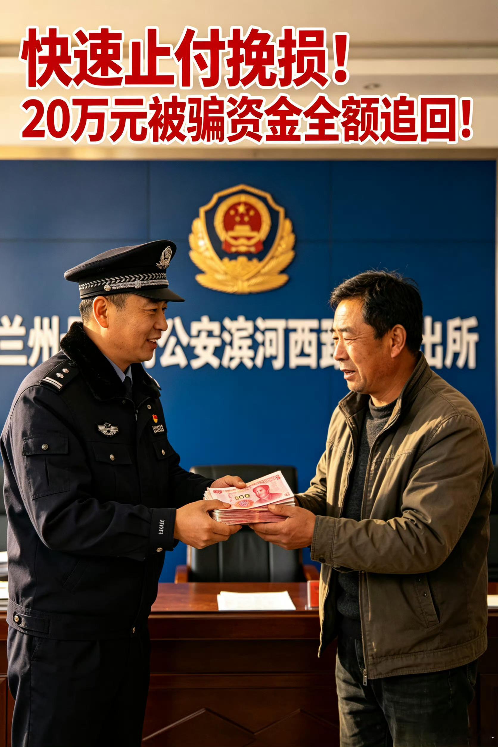 兰州滨河西路派出所反诈神速 兰州公安守护金城平安 【从绝望到惊喜！20万元失而复