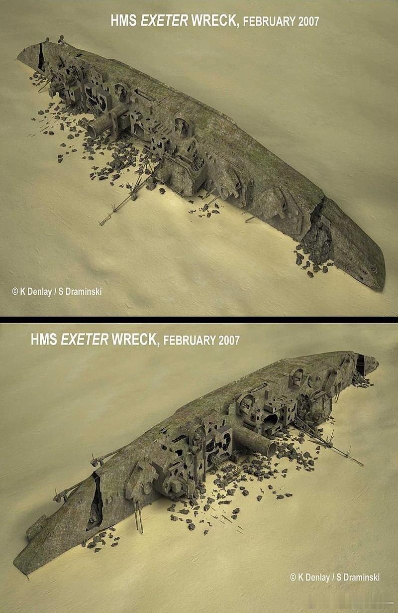 艾克赛特号重巡洋舰的3D残骸生成照片，2007年。不过她现在据说已经被拆匪拆的差
