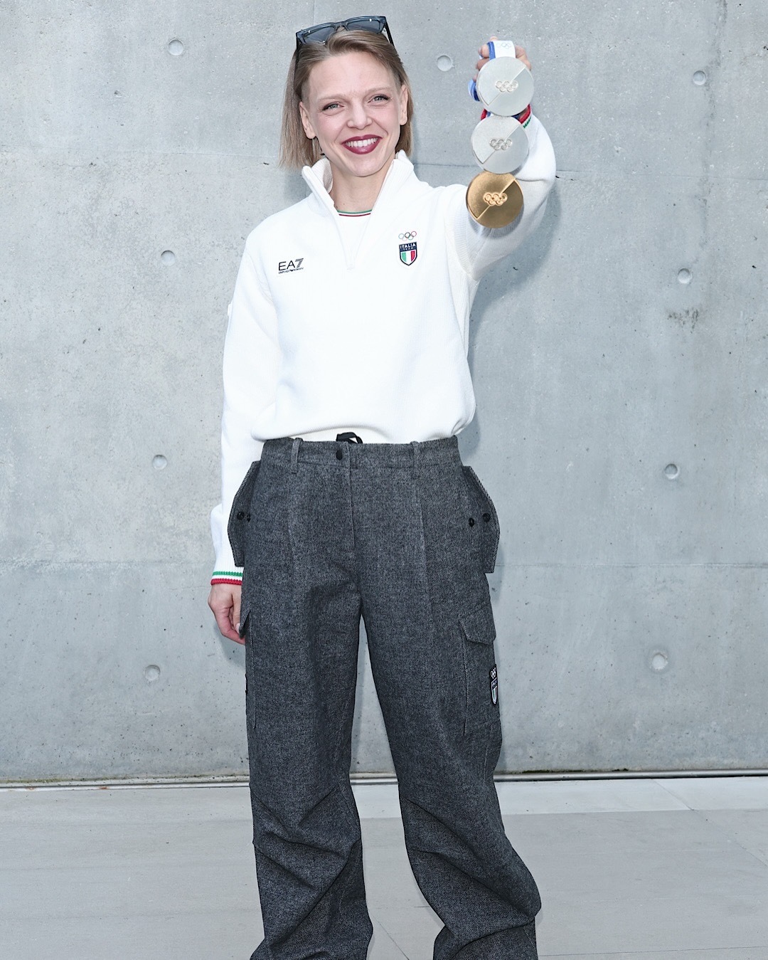 冬奥会 康斯坦蒂尼等奥运明星，在米兰时装周上，与贝克汉姆、皮耶罗、布冯等足球明星