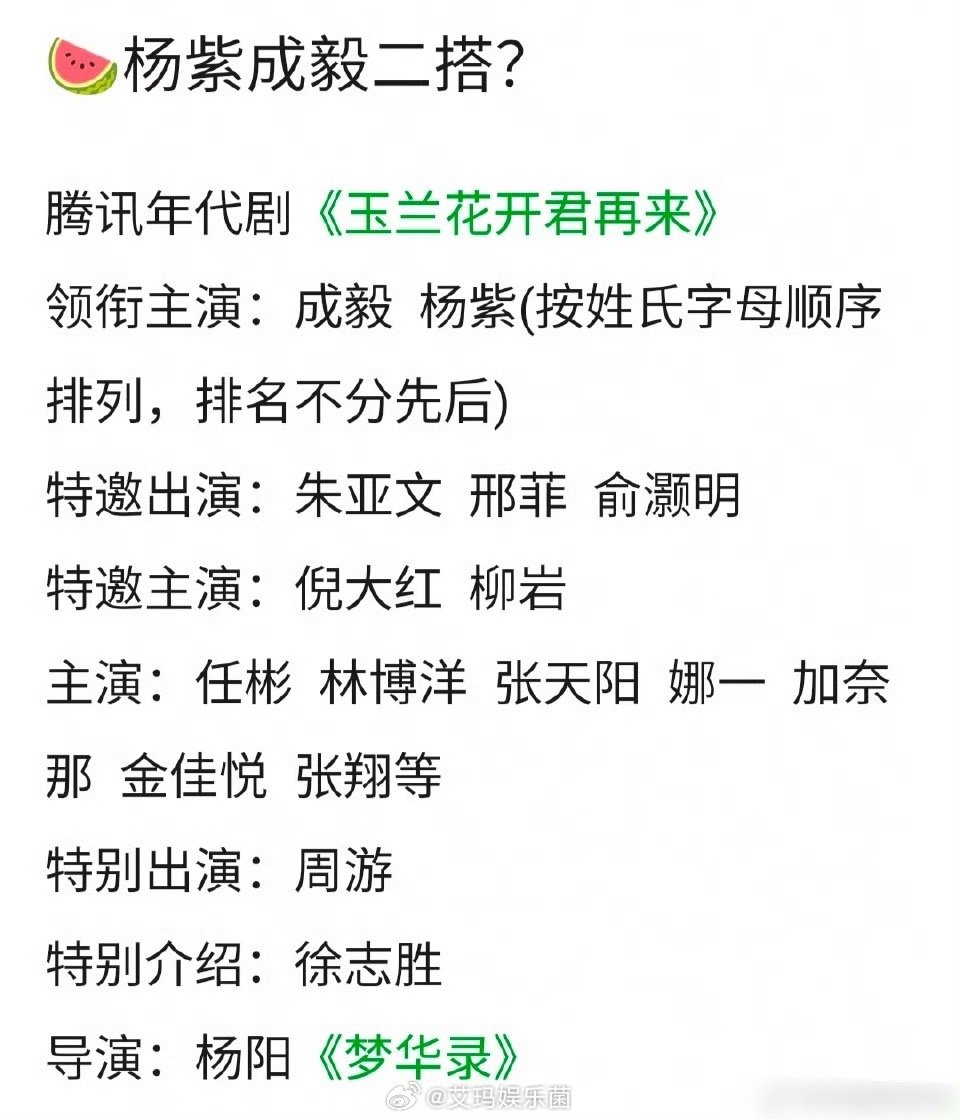 杨紫成毅还能合作《玉兰花开君再来》[疑问]上次沉香如屑粉丝们可不买帐啊 ​​​