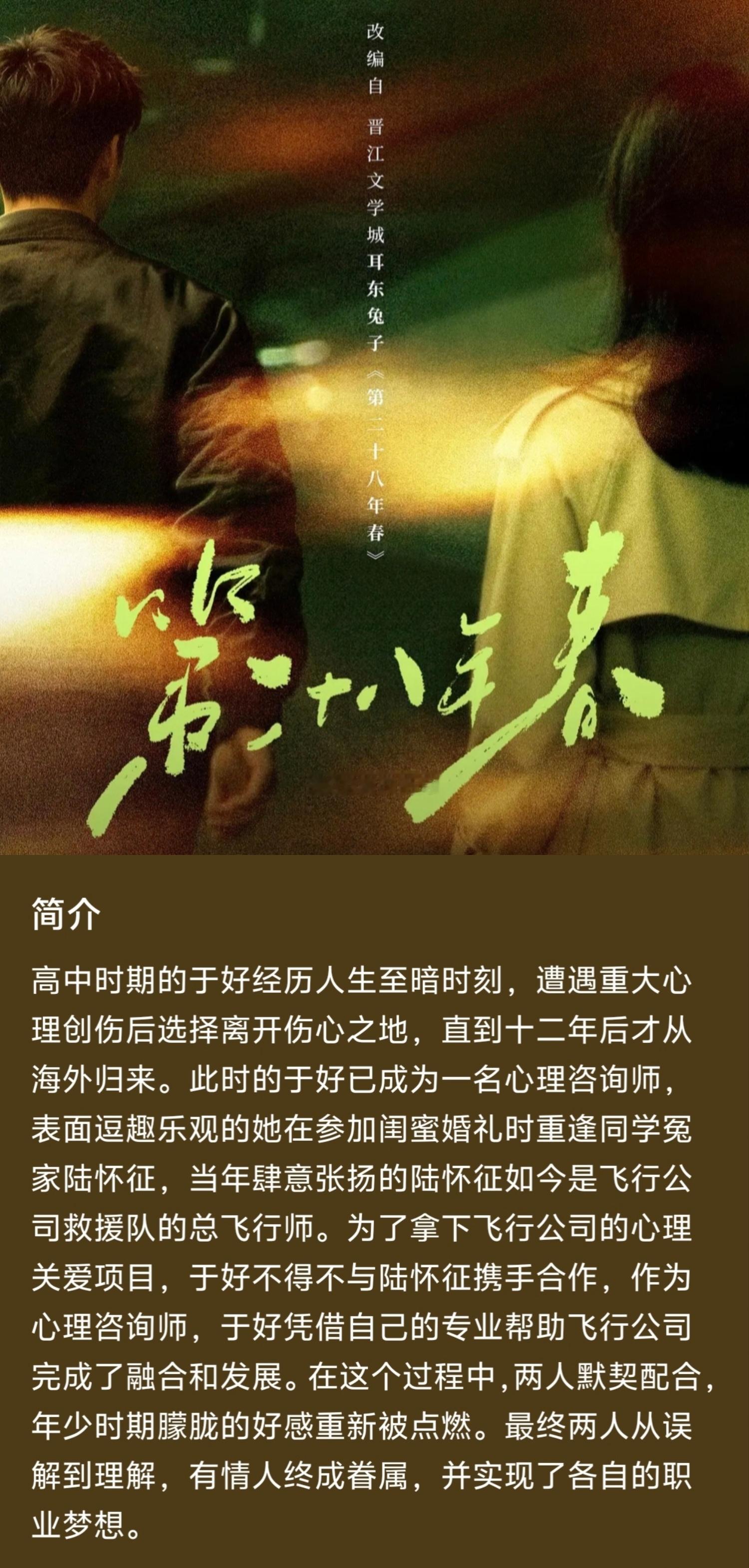 电视剧《第二十八年春》资讯：男女主已定，等待开机中。 ​​​