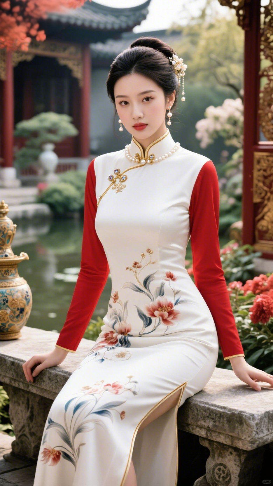 一袭旗袍韵江南
 
江南园林的清风，漫过亭台水榭，携着满园花木的清香，轻拂过一袭