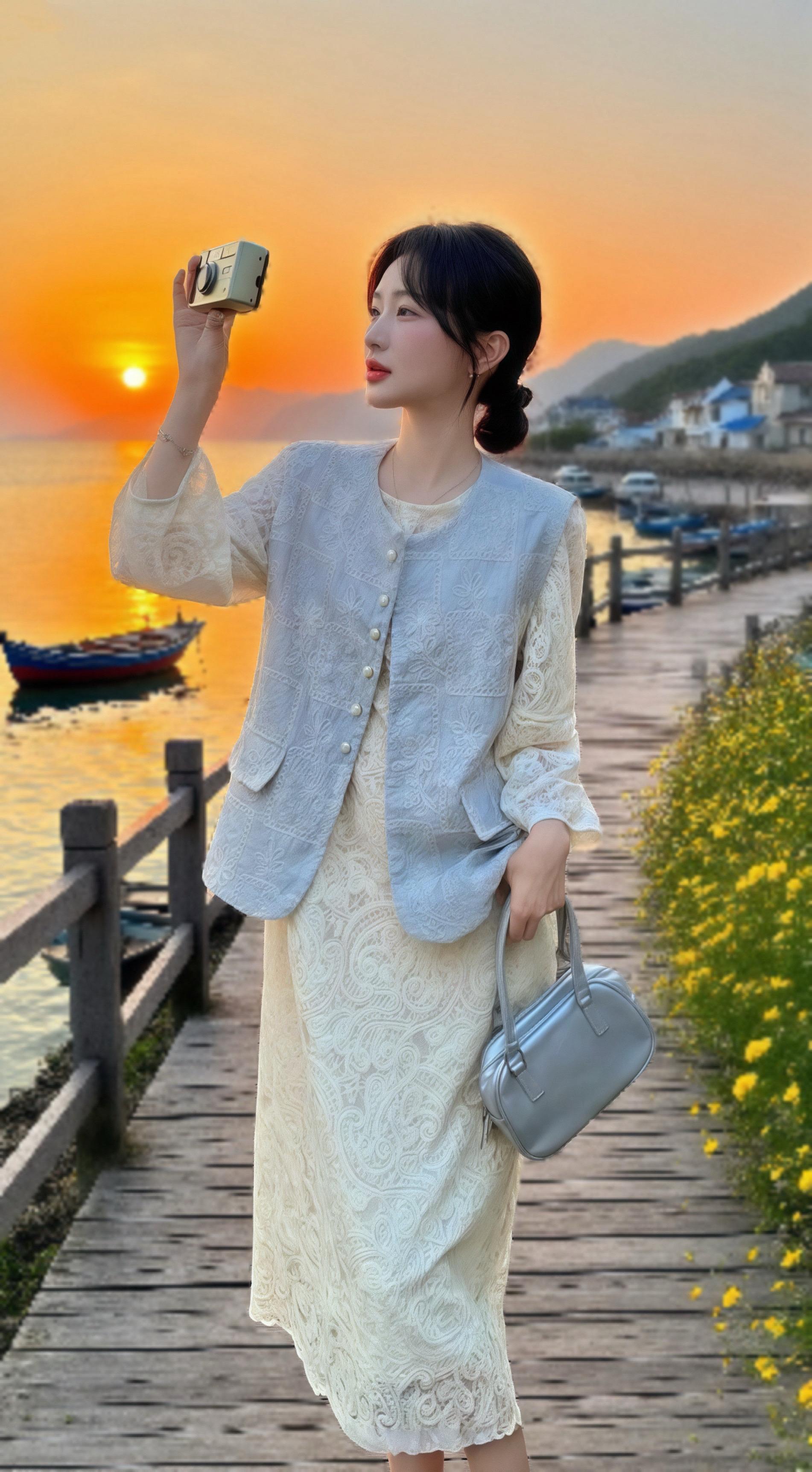 马甲蕾丝连衣裙。