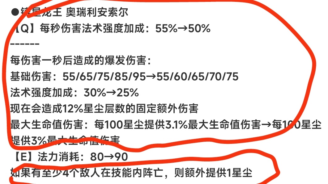 7月25日测试服改动（14.15版本，8月1日上线正式服）●铸星龙王 奥瑞利安索