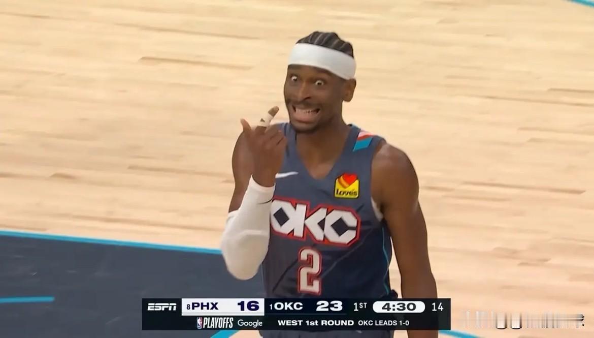 亚历山大首节就开启砍分模式！雷霆与太阳G2比赛中，雷霆核心亚历山大，即便戳伤手部