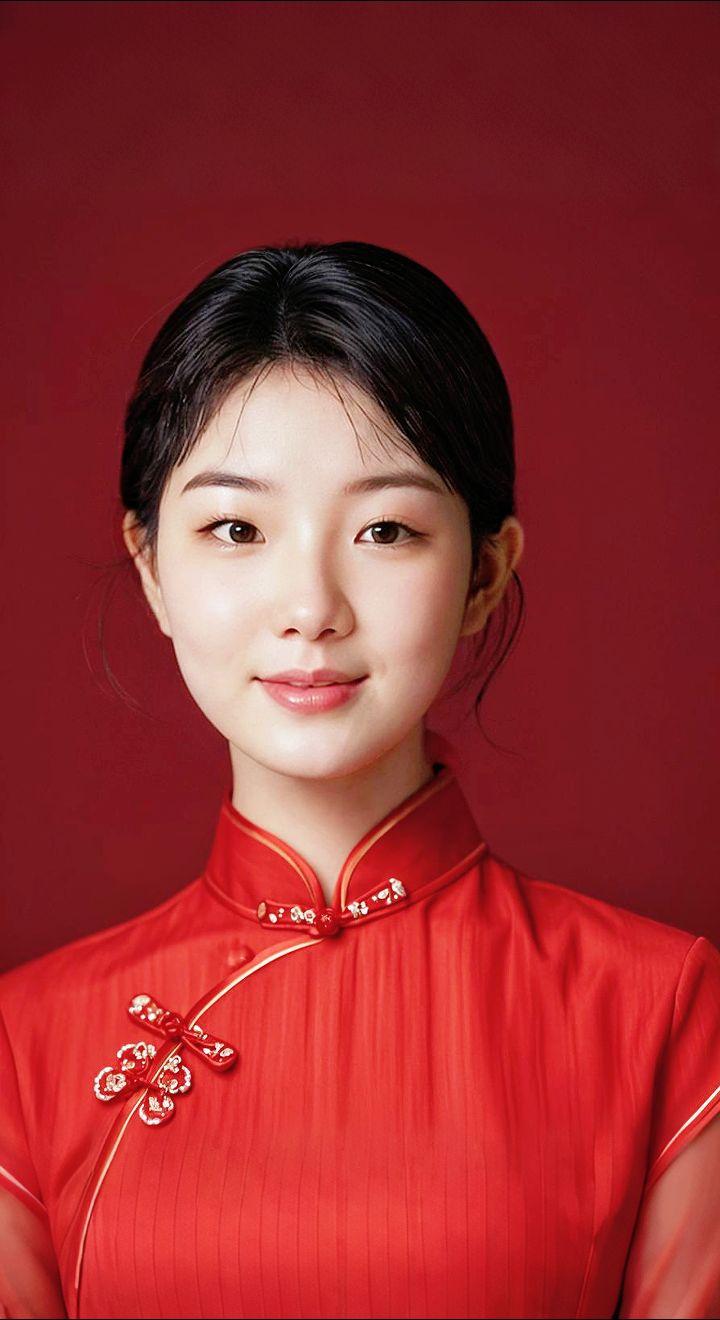 AI扩图 AI红裙浅笑