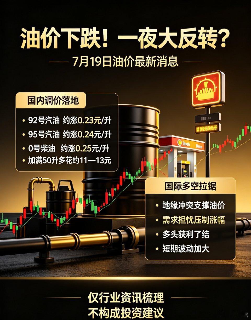 油价 油价最新消息7月19日油价行情梳理：隔夜国际原油先涨后震荡，上演多空拉锯；