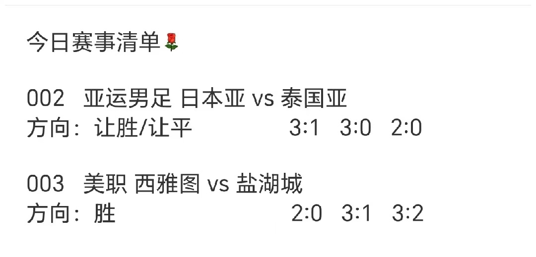 今日赛事清单[鲜花] ​​​