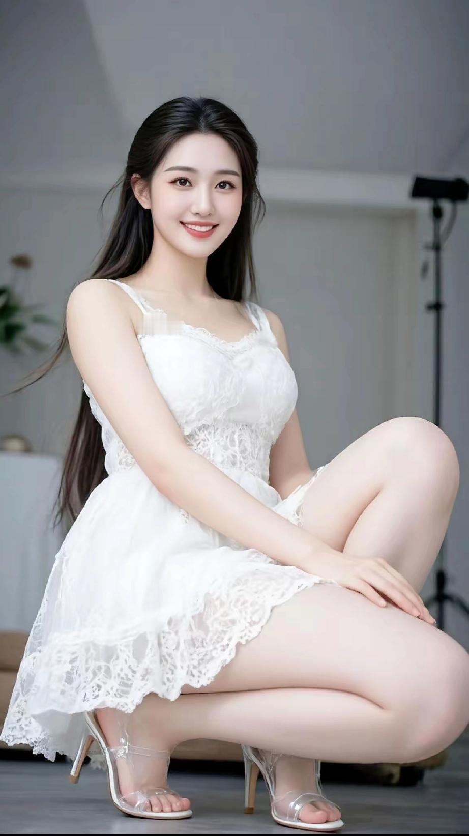 午后的柔光漫过窗沿，落在她膝头那圈蕾丝边上。
 
白纱裙妥帖裹着纤柔的腰，裙摆随