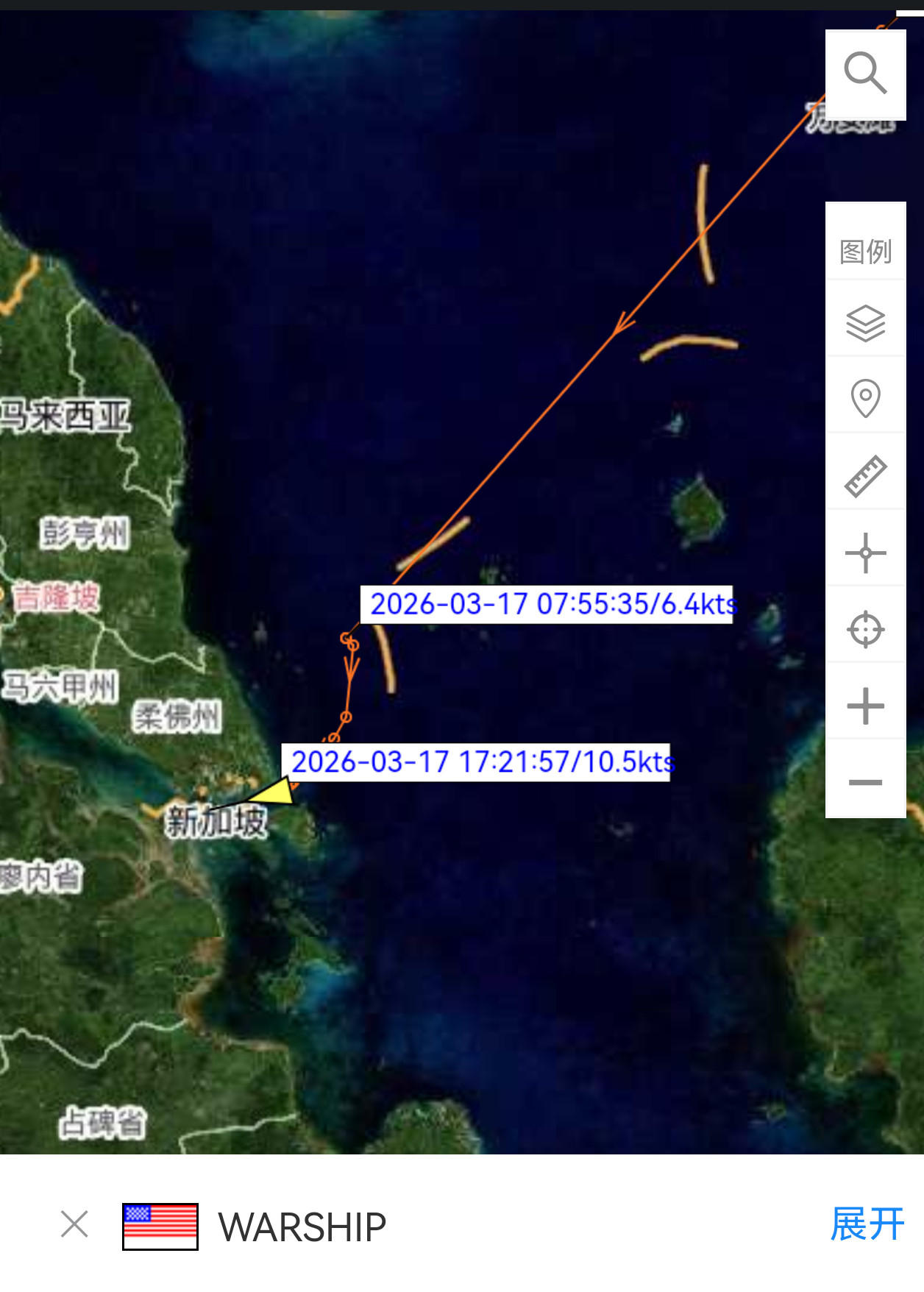 AIS信号显示，3月17号，驰援中东的美国海军的黎波里号两栖攻击航母(LHA-7