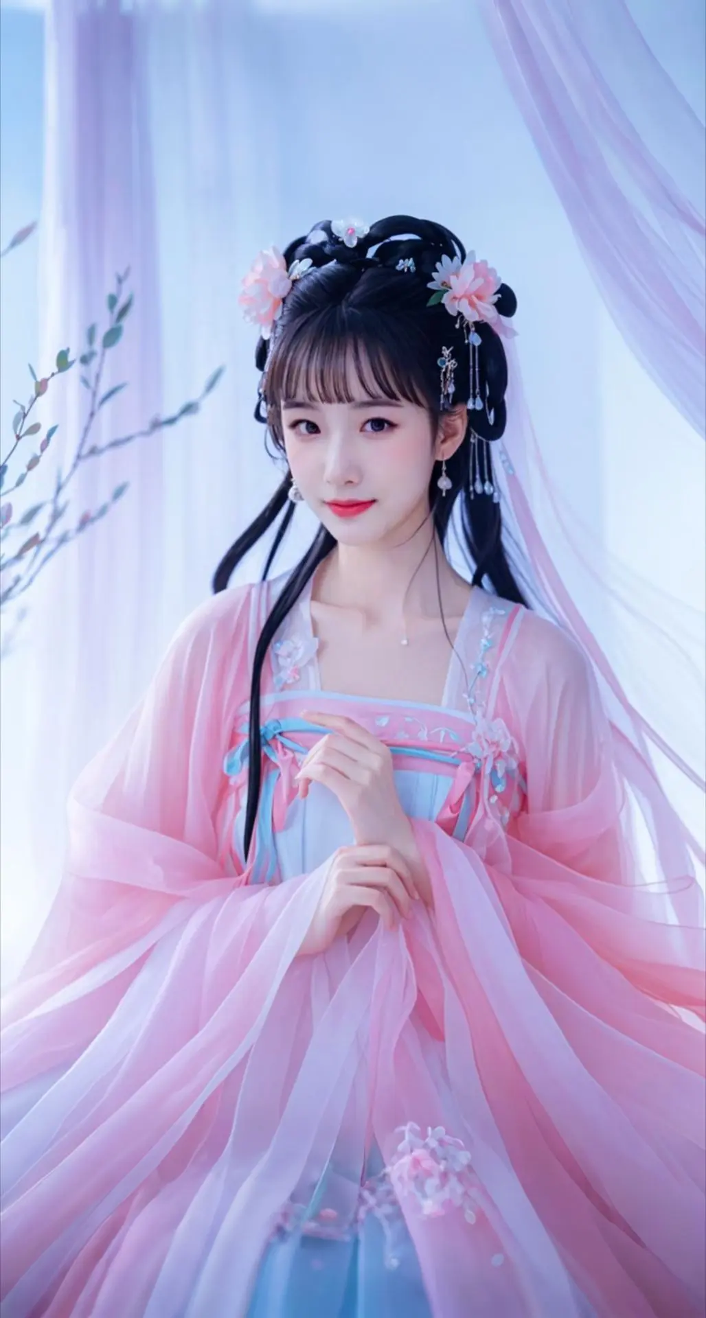 AI扩图 AI桃色古风少女