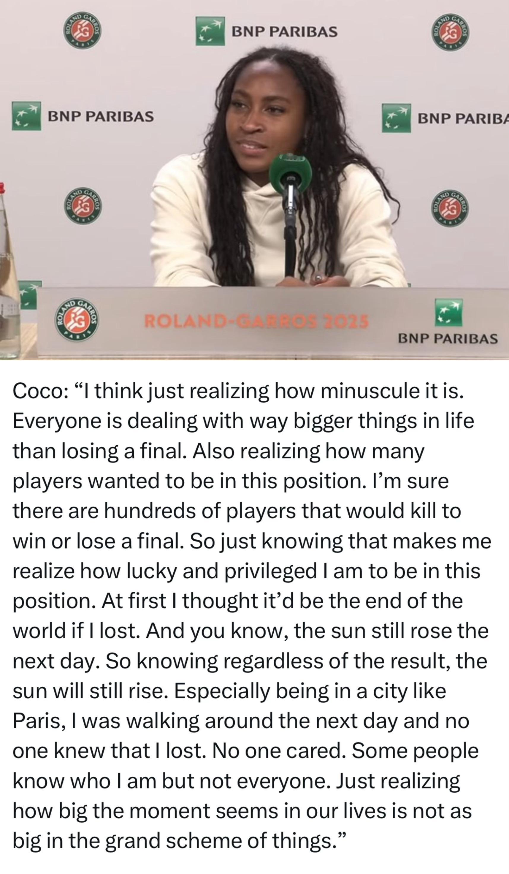 法网2025 女单决赛巅峰对决，高芙如何应对赛前的压力呢？这番话说得，让我又一次