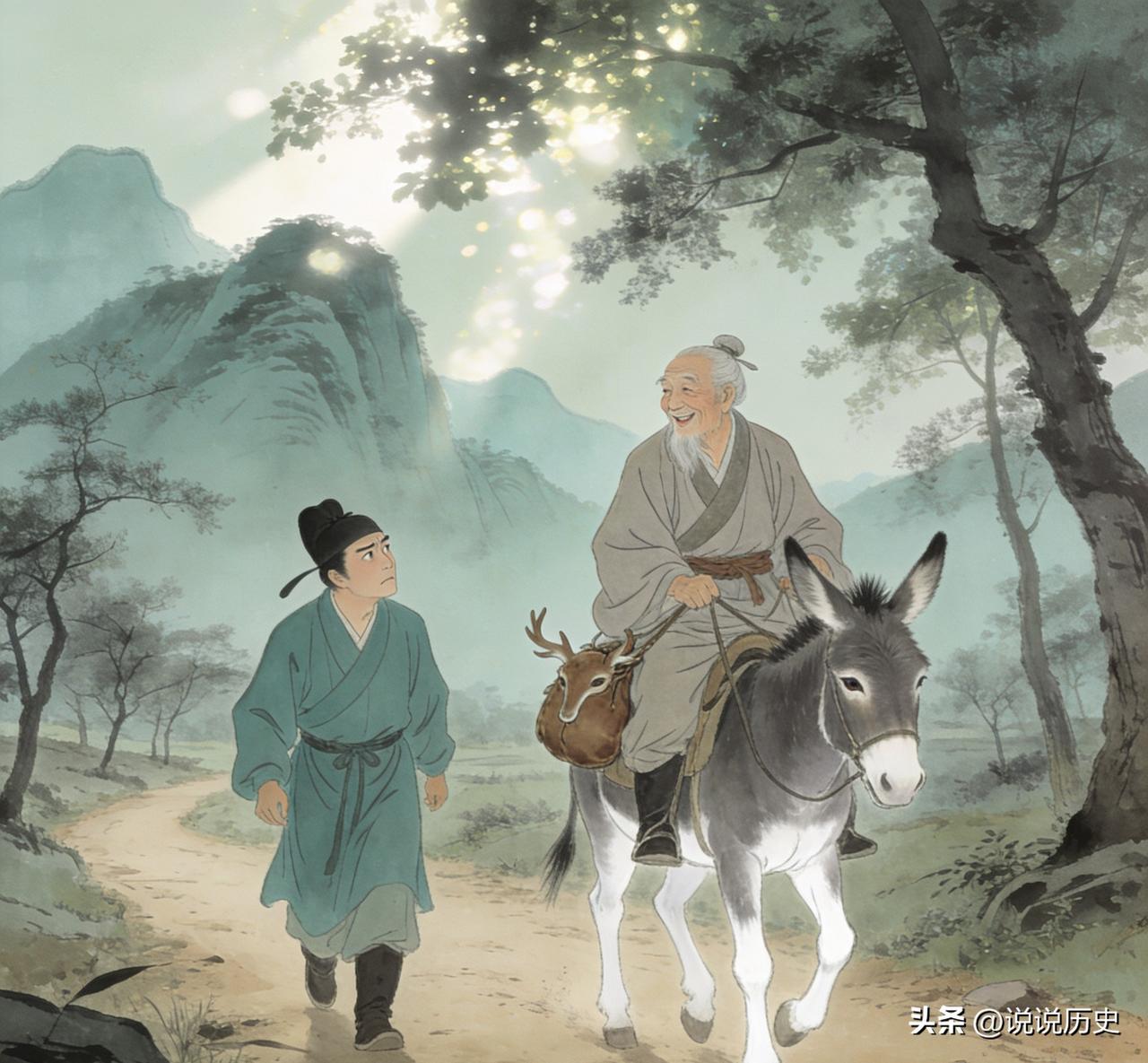 唐朝有个进士张左，年轻时在郊外赶路时，看见一位老翁骑着头青驴，那驴的四只脚都是白