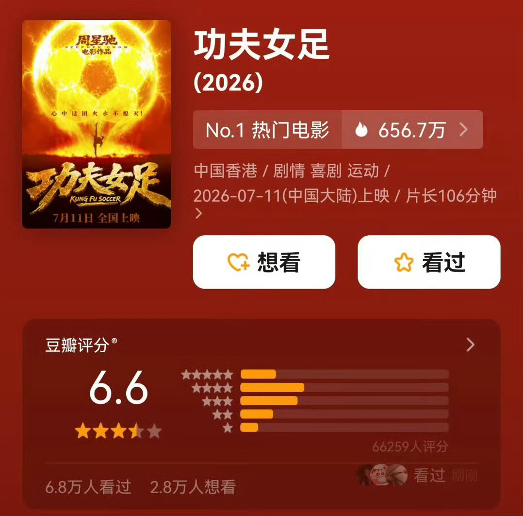 功夫女足豆瓣6.6票房却杀疯了 功夫女足的最大卖点就是周星驰，换个人风评早就一边