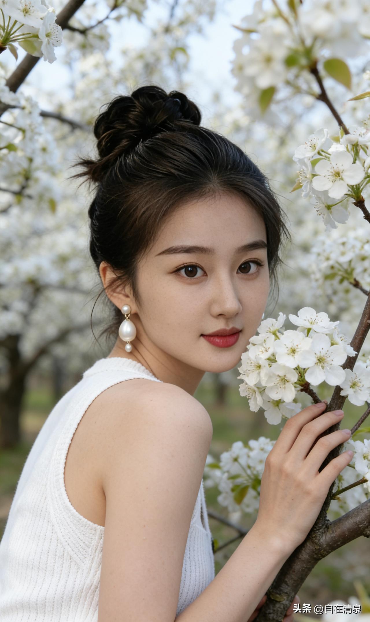 我去赏那洁白似云的花，精心化了俩小时妆，就盼着能拍出绝美大片。我凑近一朵花想闻闻