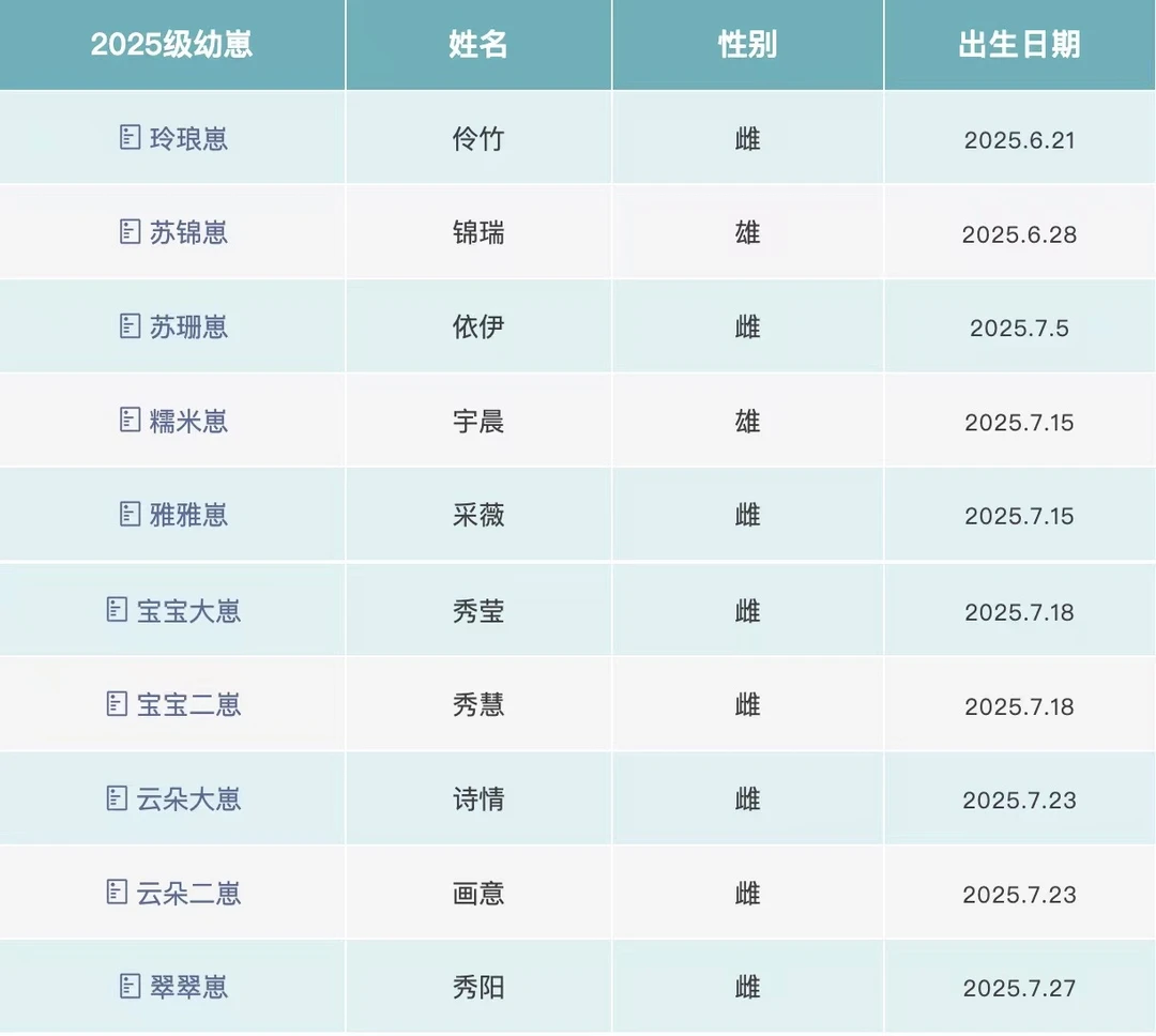 2025级中心幼崽名字公布了