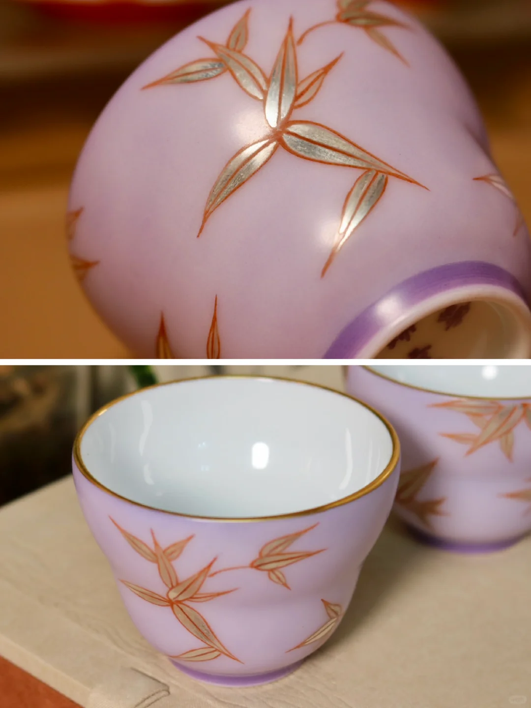 粉丝定制｜丁香紫银竹叶折腰杯～