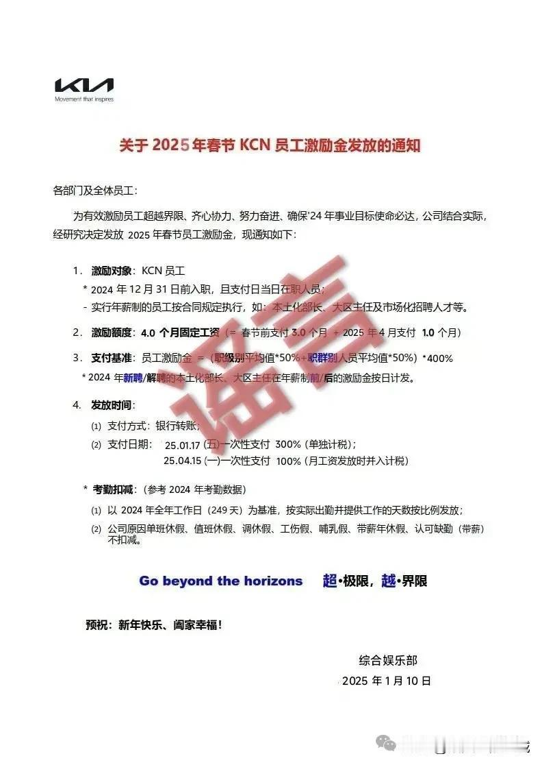 有人恶搞关于悦达起亚员工激励金发放的通知📢

网友：1月10日，盐城微信群里有