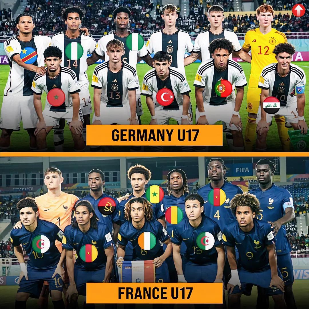 世少赛决赛对阵双方德国和法国，两队的首发22人中，多达15人是双重国籍。