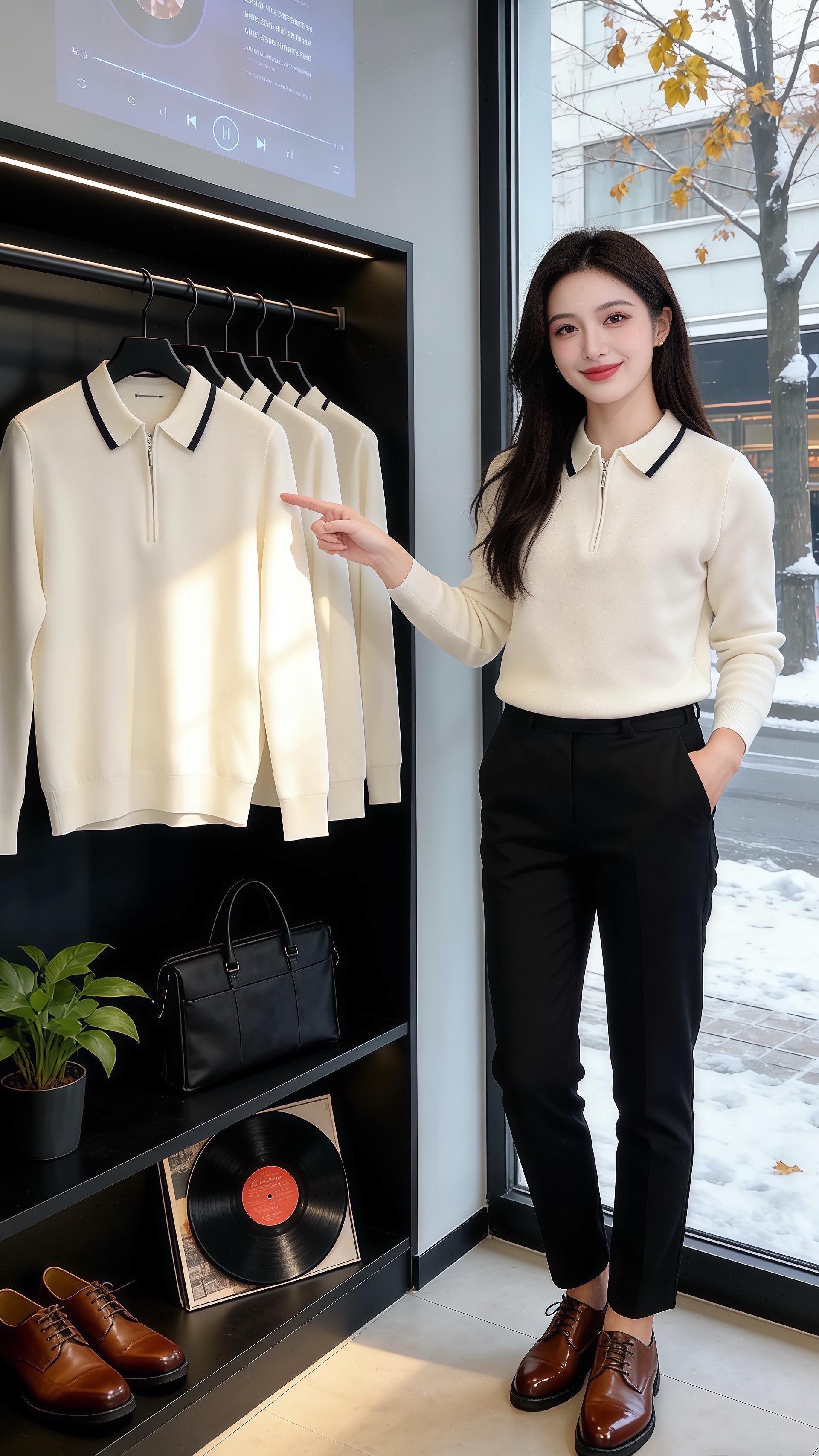 雪粒敲着服饰店玻璃时，皓明撞见许妍。她的米白Polo领针织衫，领口黑边...